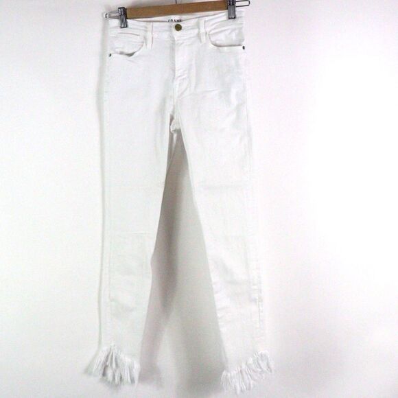 EC Frame Denim Le High Skinny White Raw Shredded Hem Jeans 26 - Picture 4 of 10
